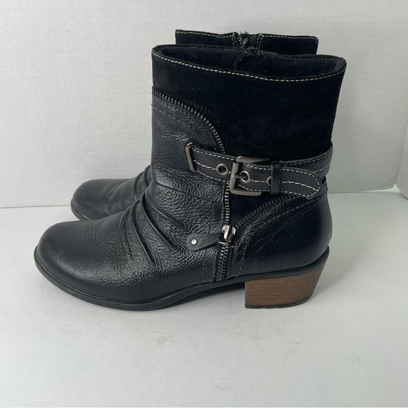 Earth Origins Shoes Earth Origins Black Leather Dolly Low Heel Zip Up Moto Boot Bootie Shoes